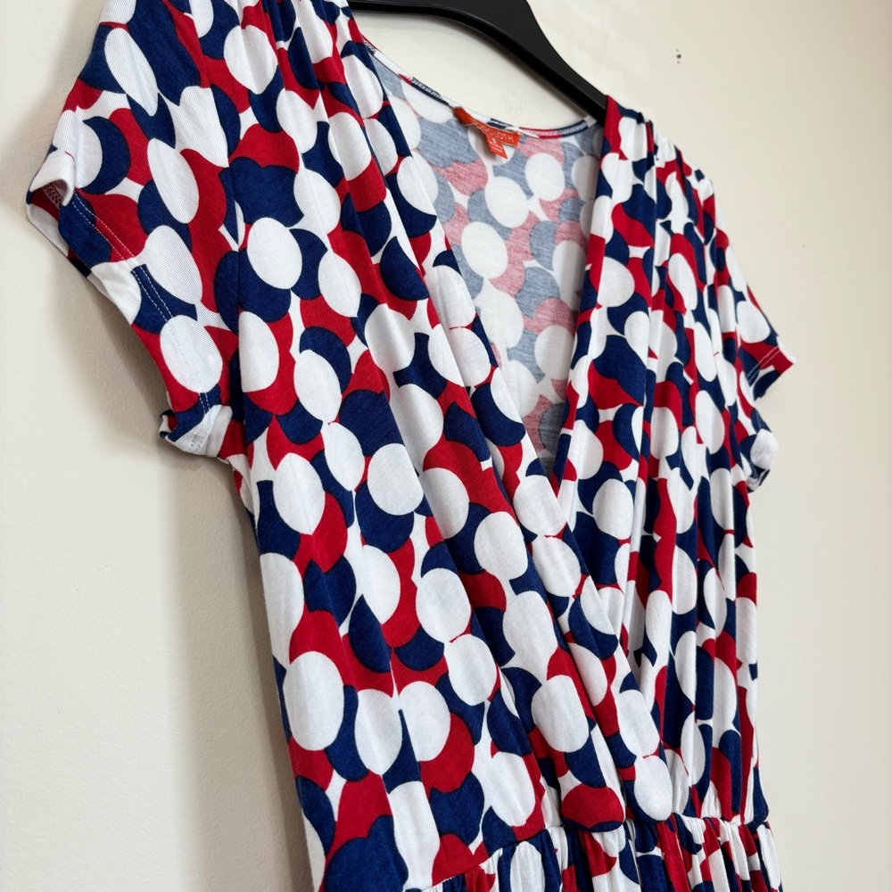 Modcloth short sleeve red navy white bold polka dots wrap V-neck pull over dress - Picture 6 of 16